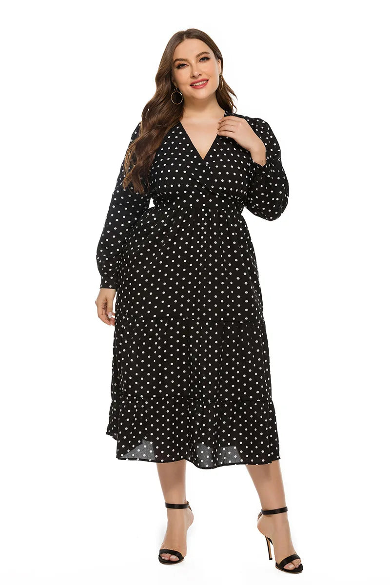 Polka-Dot Wrap Midi Dress