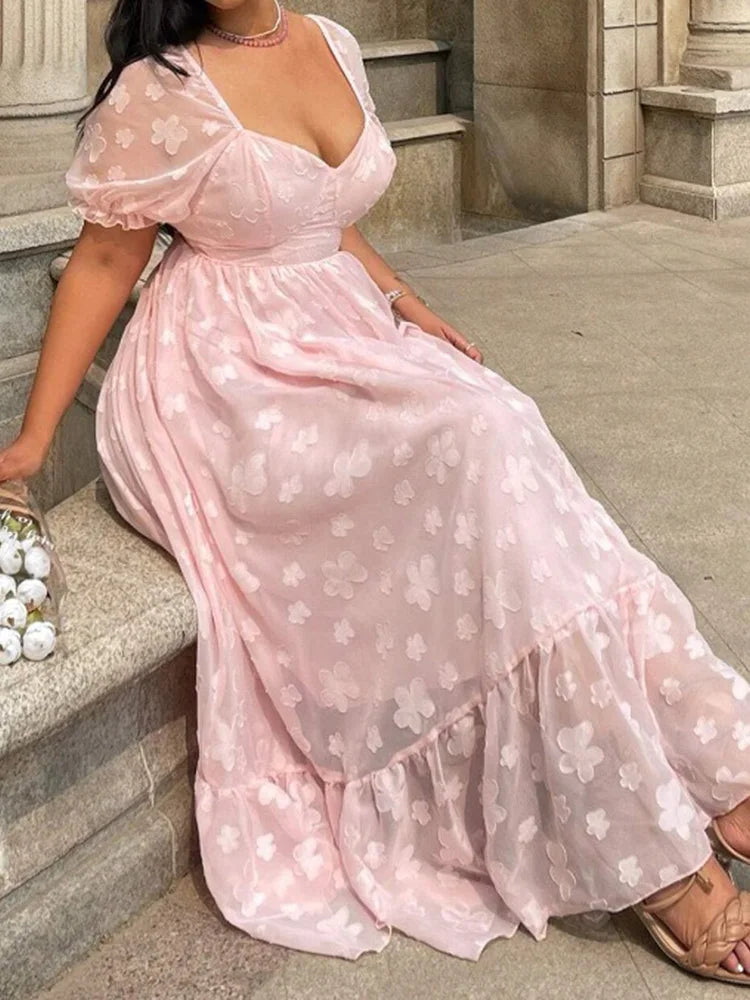 Butterfly-Appliqué Sweetheart Maxi Dress