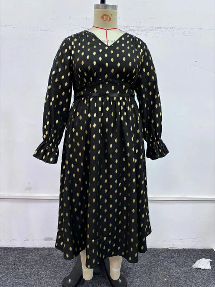 Metallic-Dot V-Neck Midi Dress