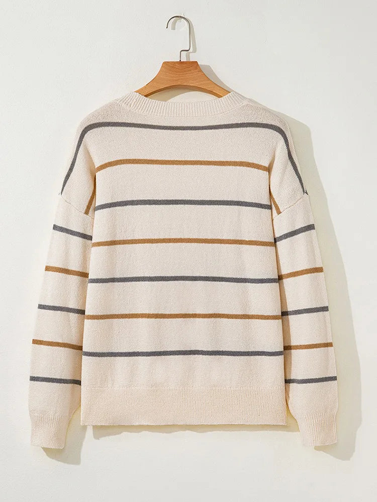 Fine-Stripe Relaxed Crew-Neck Sweater