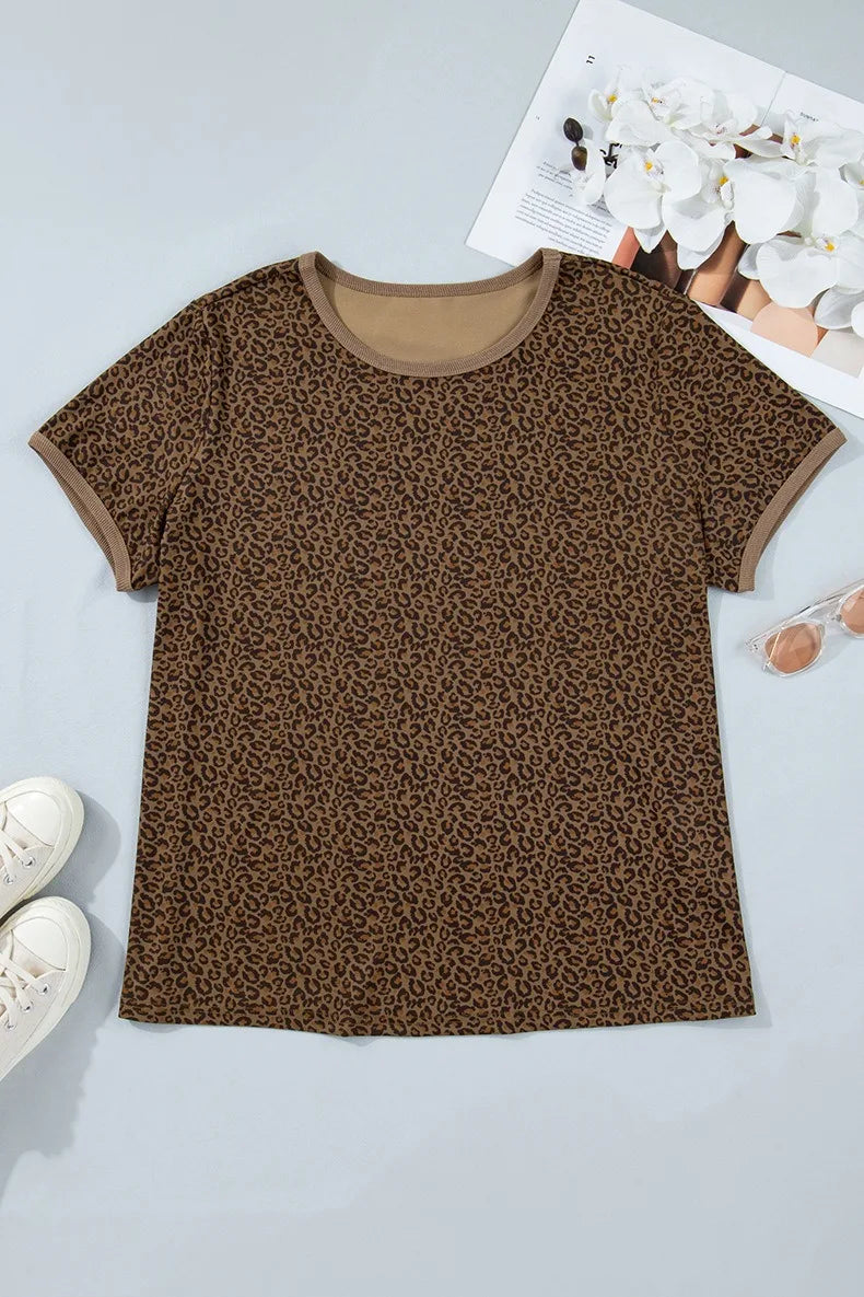 Leopard-Print Contrast-Trim Tee