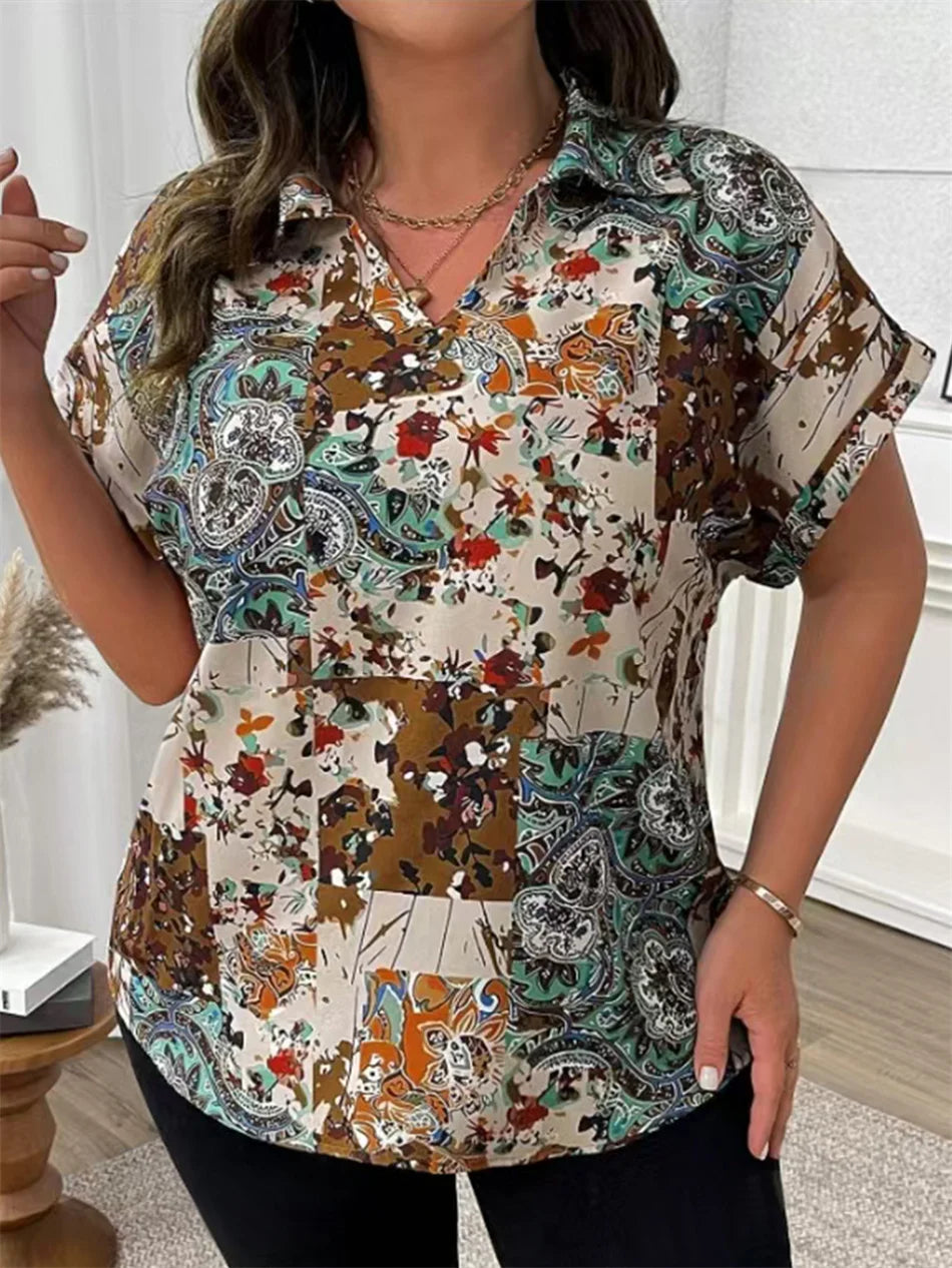 Paisley Patchwork Short-Sleeve Blouse