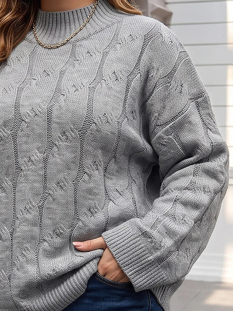 Cable-Knit Mock-Neck Bell-Sleeve Sweater