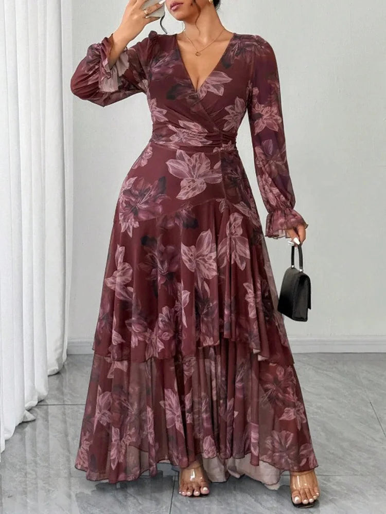Tiered Floral Wrap Maxi Dress