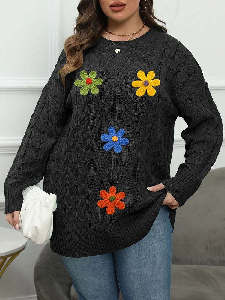 Floral-Appliqué Off-Shoulder Sweater
