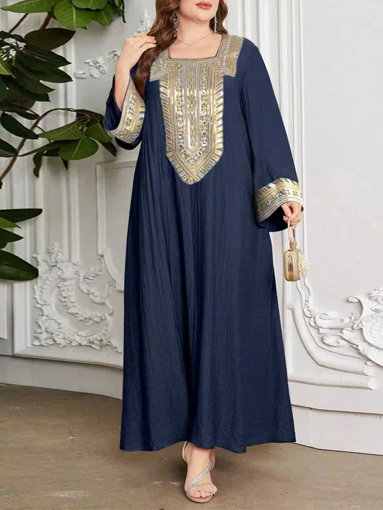 Ornate Square-Neck Kaftan Dress