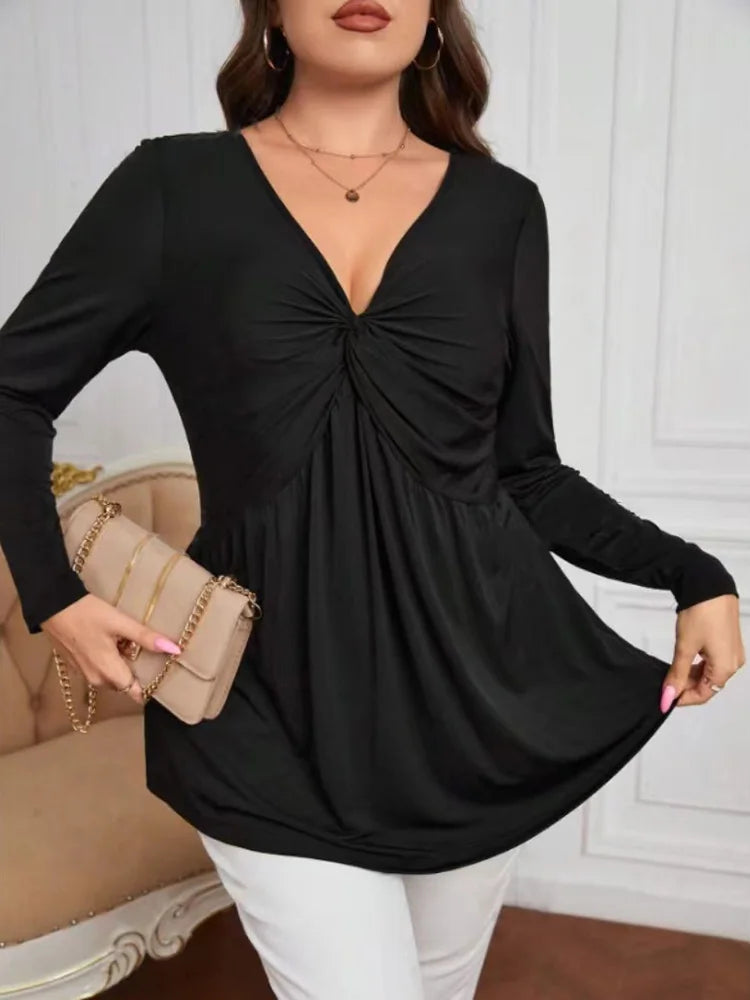 Ruched V-Neck Long-Sleeve Tunic