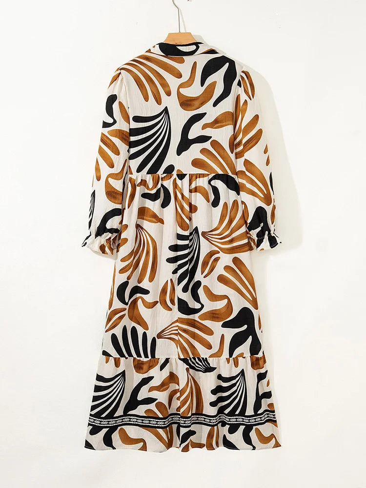 Abstract Collared Tiered Maxi Dress