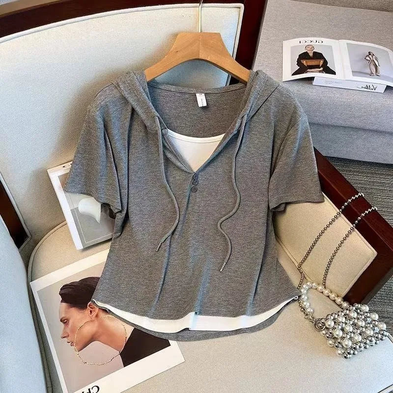 Short-Sleeve Hoodie & Pleated Shorts Set