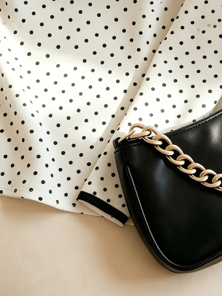 Polka-Dot Bow-Keyhole Blouse