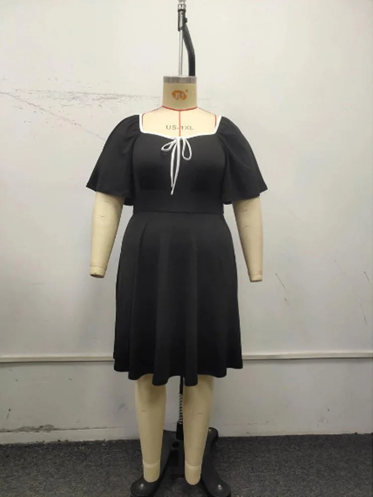 Bow-Trim Square-Neck Mini Dress