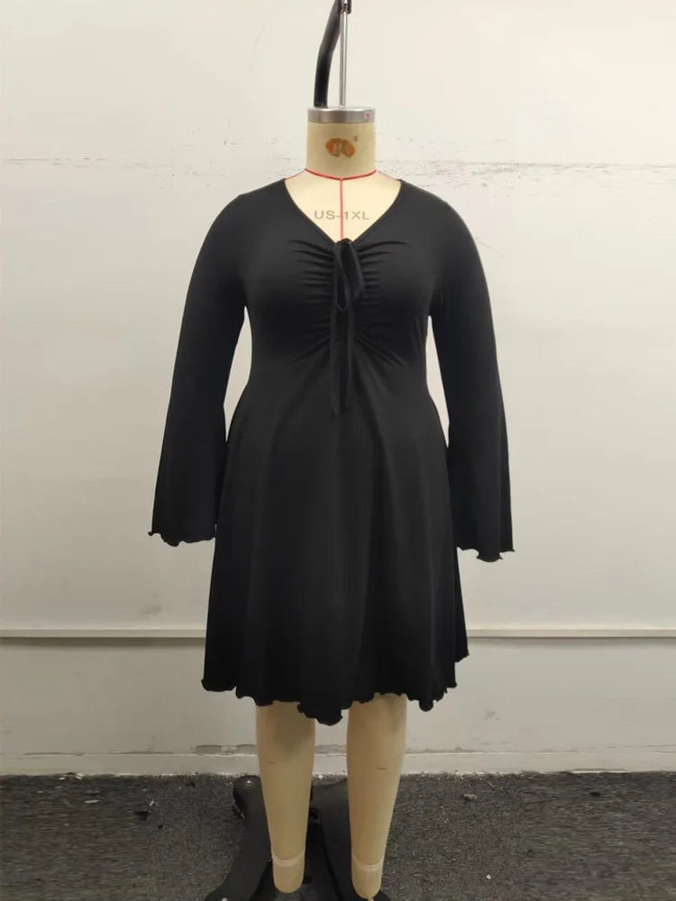 Ruched Bell-Sleeve Mini Dress