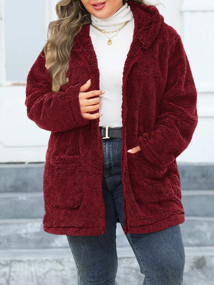 Fuzzy Hooded Zip Longline Coat
