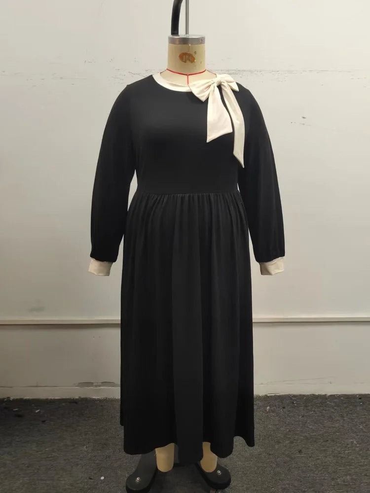Bow-Neck Contrast Maxi Dress