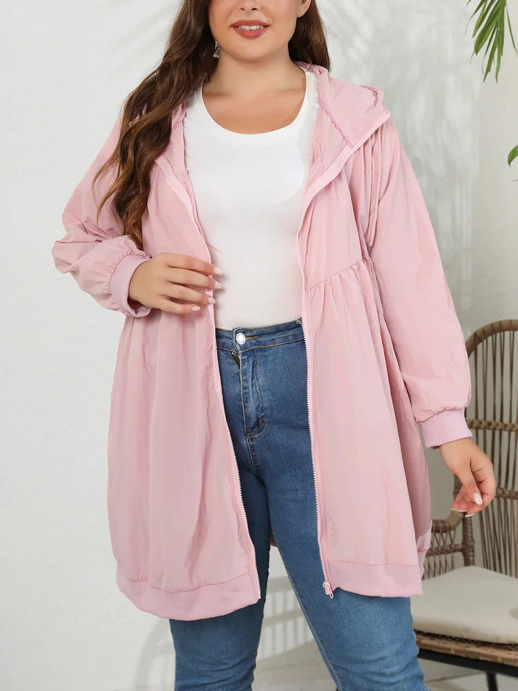 Gathered-Waist Hooded Longline Jacket