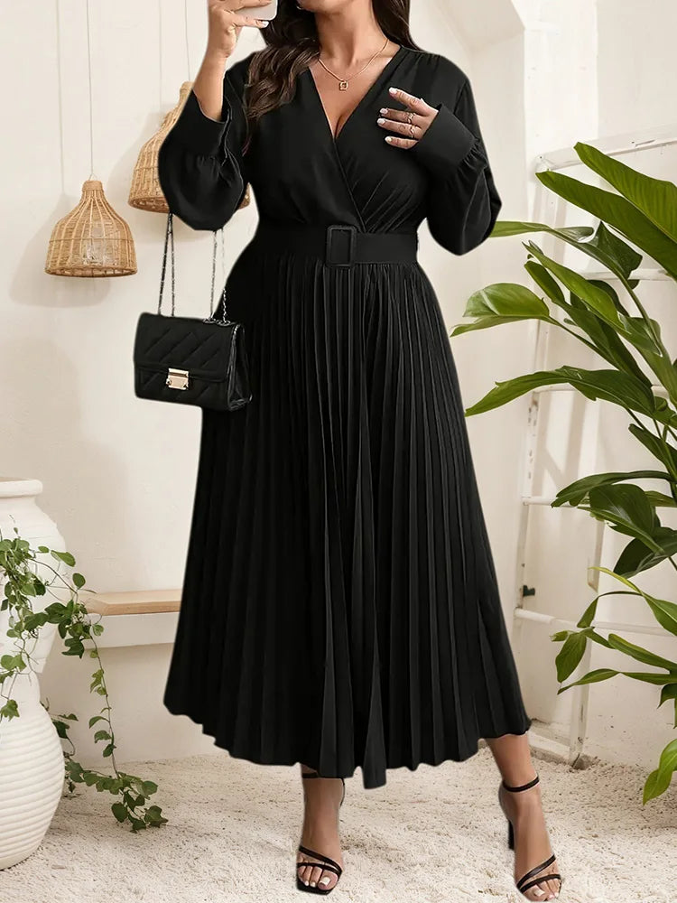 Pleated Wrap Belted Maxi Dress