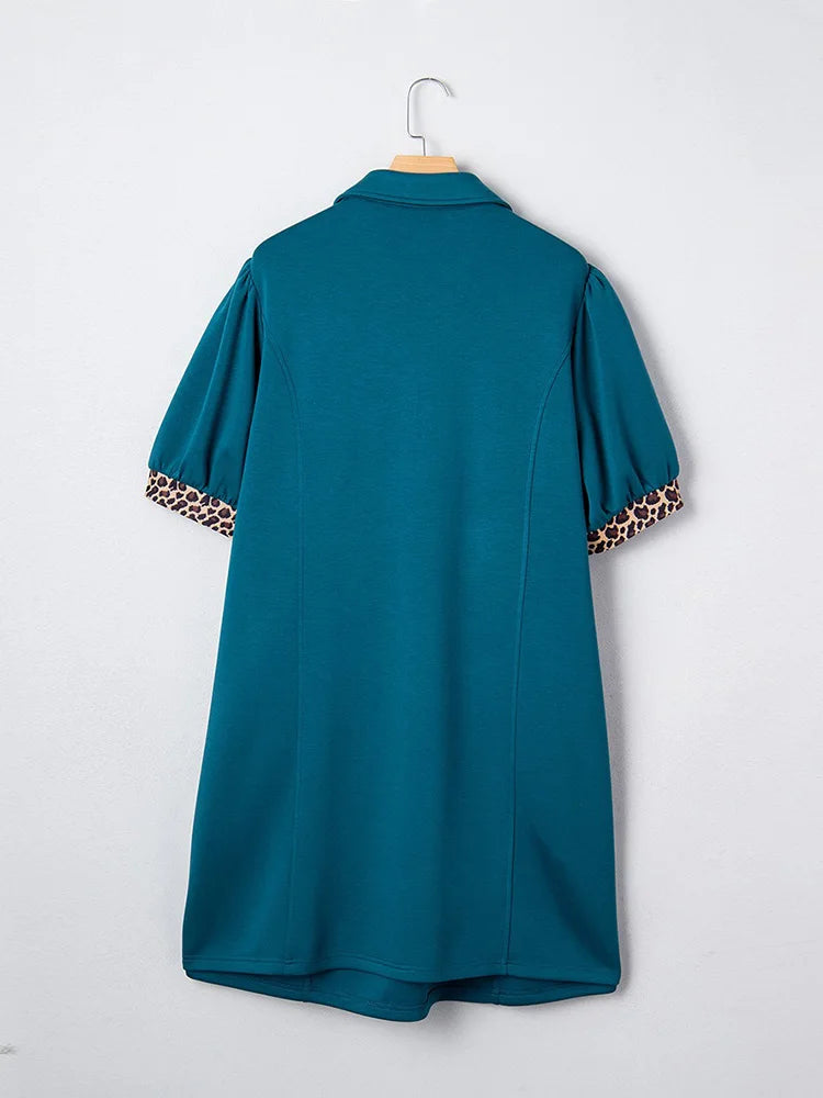 Leopard-Trim Zip Mini Dress