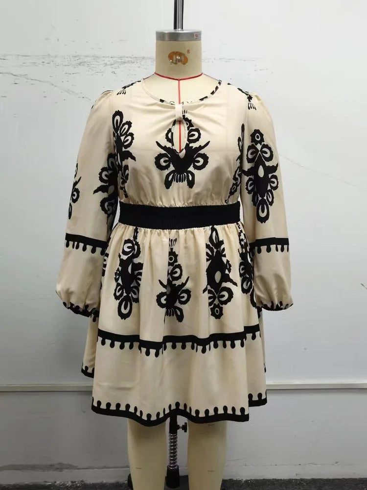 Graphic-Print Puff-Sleeve Mini Dress