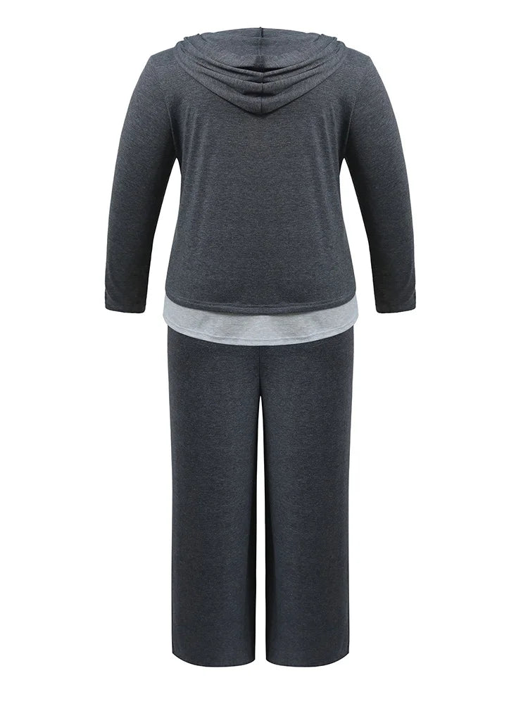 Hooded Henley Top & Flared Pants Set