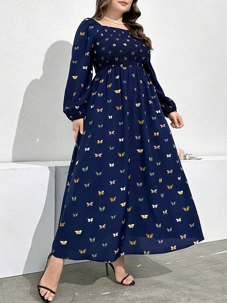 Butterfly Smocked-Bodice Maxi Dress