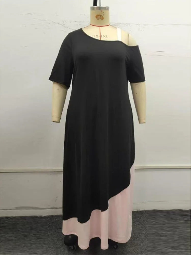 Colorblock Asymmetric Maxi Dress