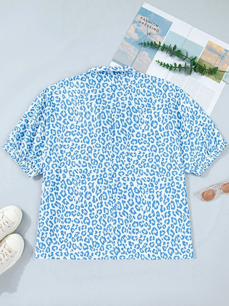 Blue Leopard Polo Blouse