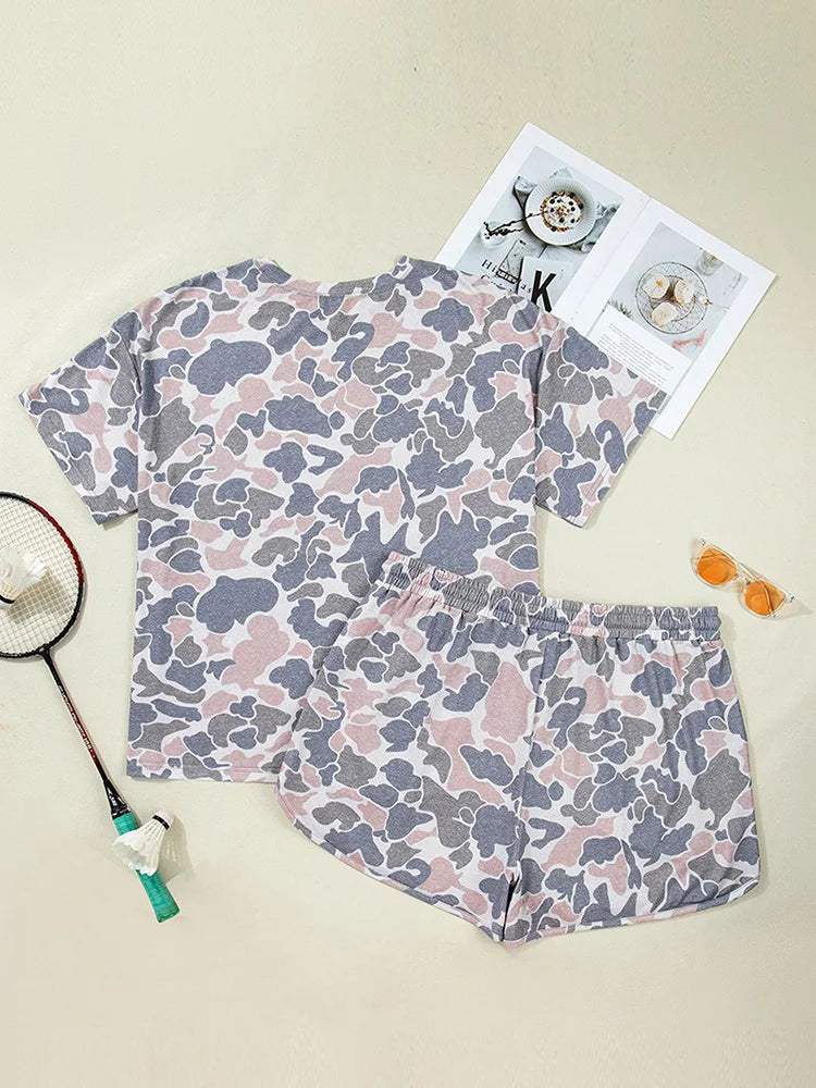 Camo Tee & Drawstring Shorts Set