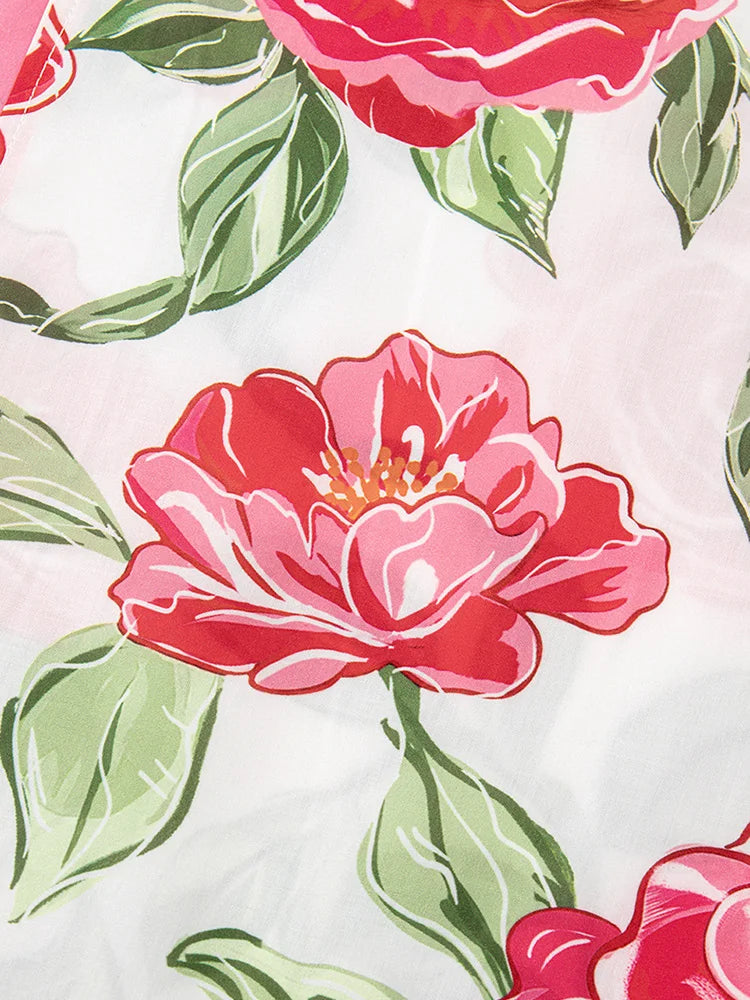 Rose-Print Ruffle-Trim Blouse