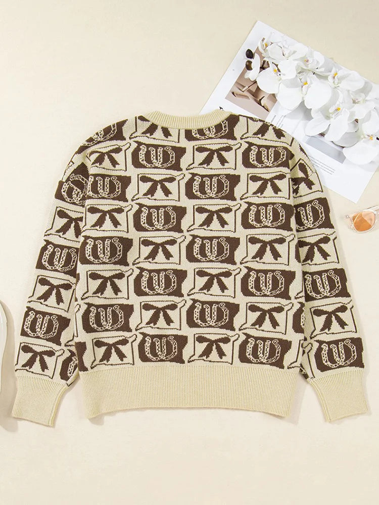 Graphic-Pattern Crew-Neck Sweater