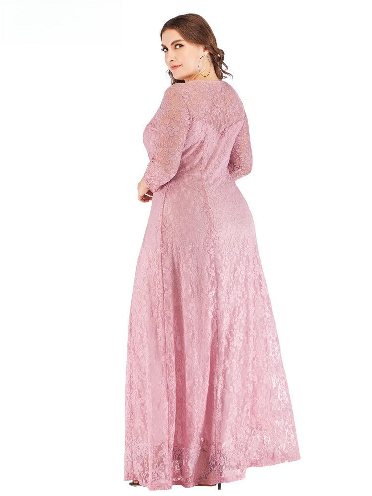 Three-Quarter-Sleeve Lace Maxi Dress