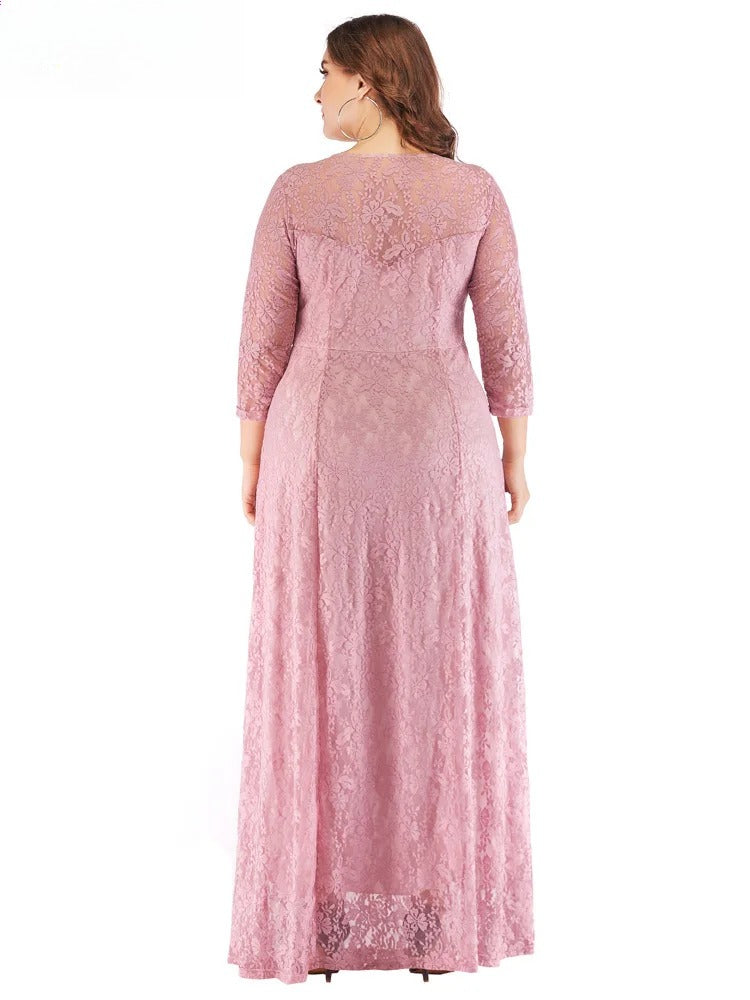 Three-Quarter-Sleeve Lace Maxi Dress