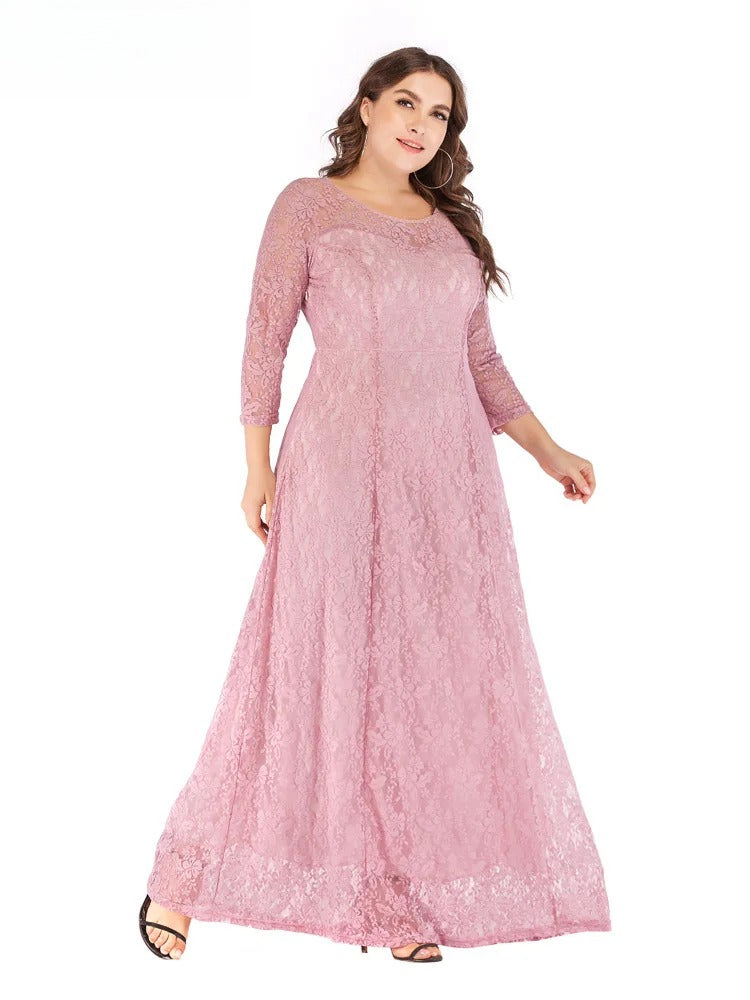 Three-Quarter-Sleeve Lace Maxi Dress