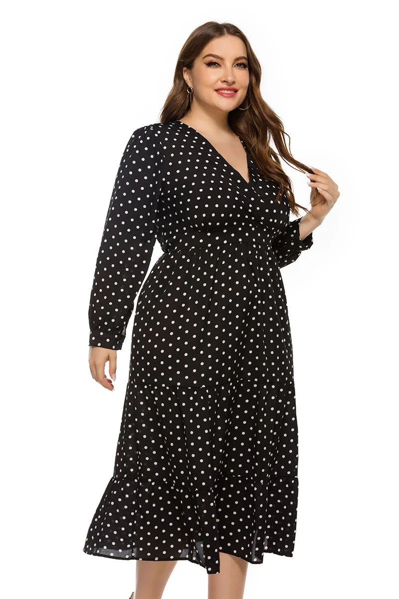 Polka-Dot Wrap Midi Dress