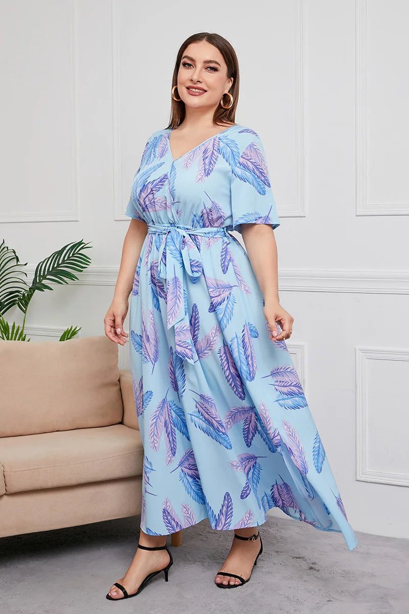 Floral Belted V-Neck Maxi Dress
