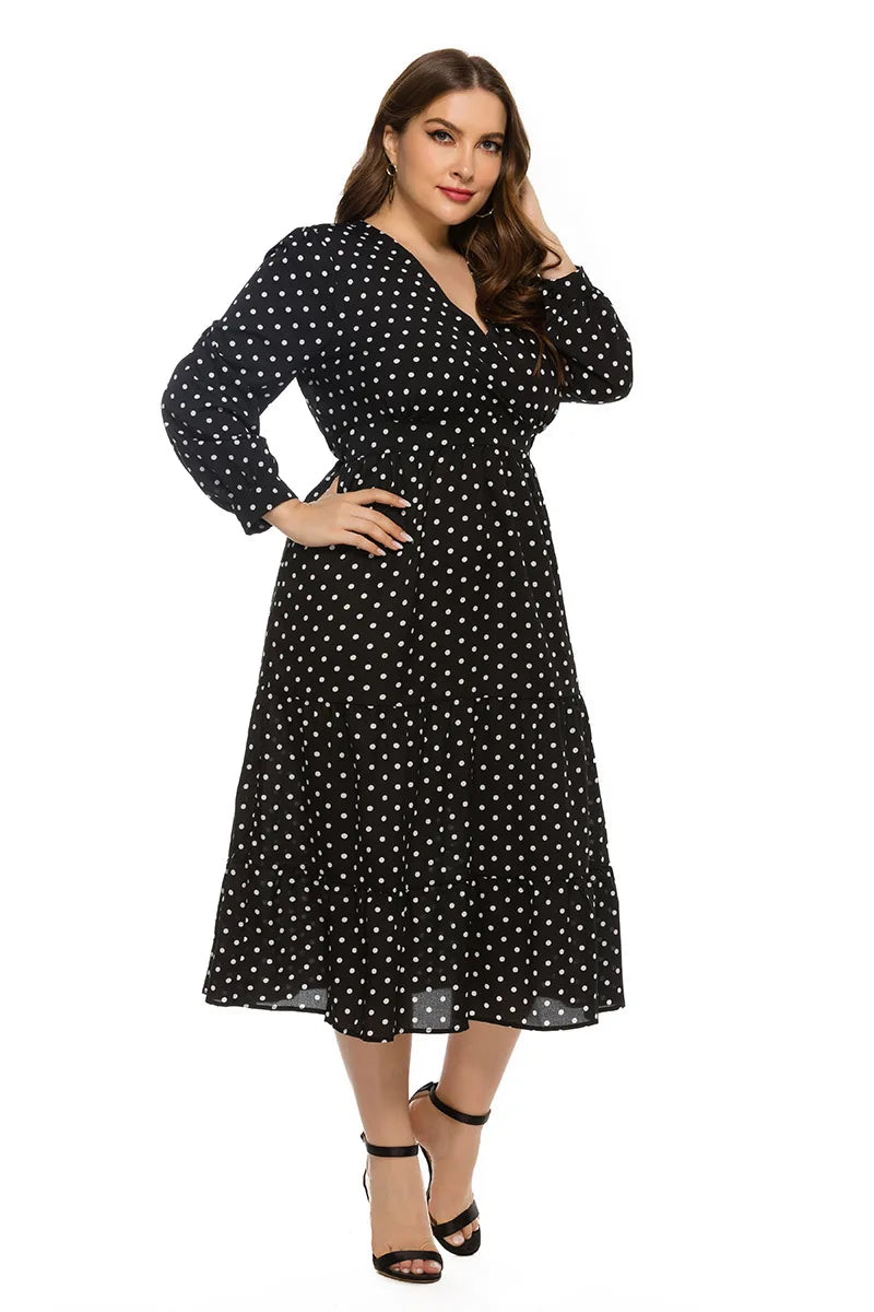 Polka-Dot Wrap Midi Dress