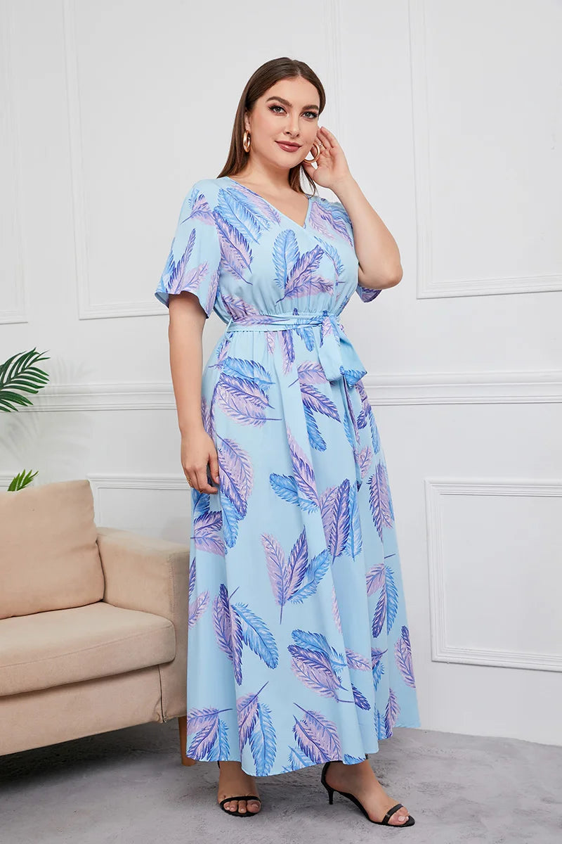 Floral Belted V-Neck Maxi Dress
