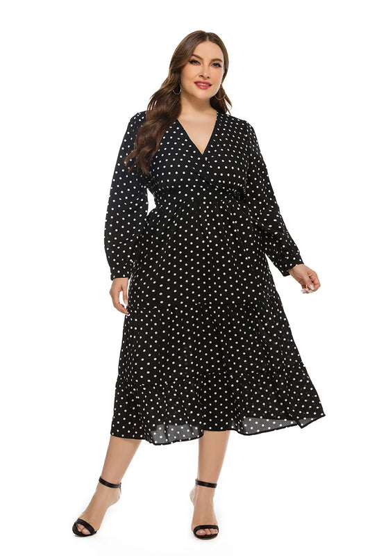Polka-Dot Wrap Midi Dress