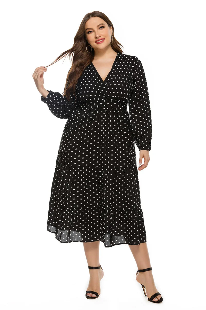 Polka-Dot Wrap Midi Dress