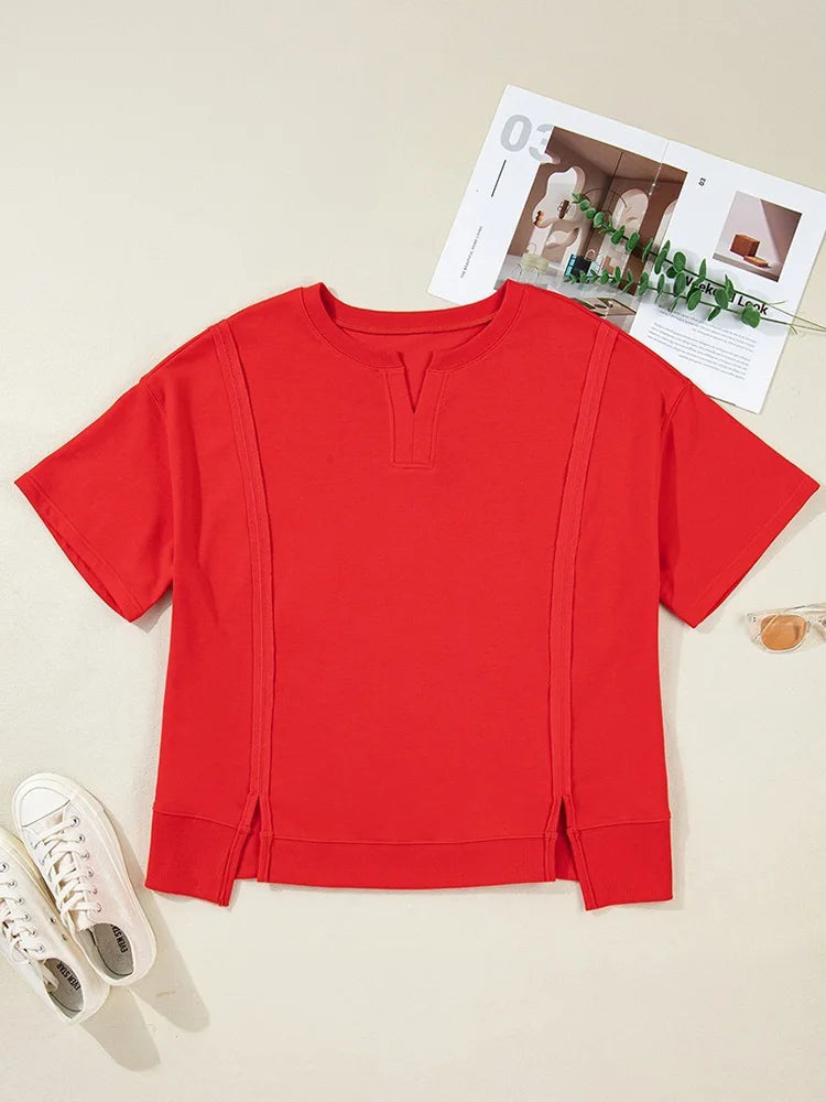 Split-Neck Side-Slit Relaxed Top