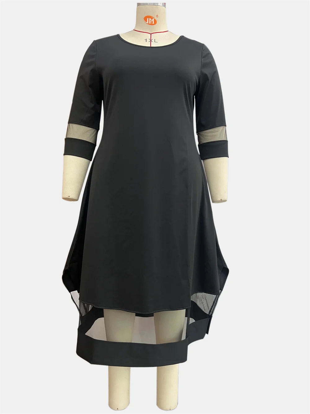Mesh-Panel Asymmetric Midi Dress