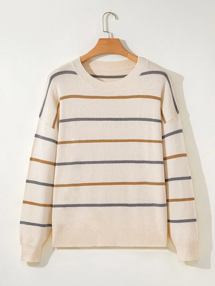 Fine-Stripe Relaxed Crew-Neck Sweater