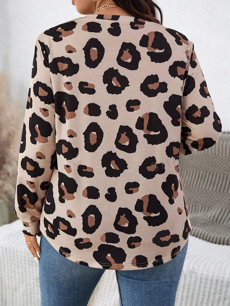 Leopard-Print Relaxed Long-Sleeve Top