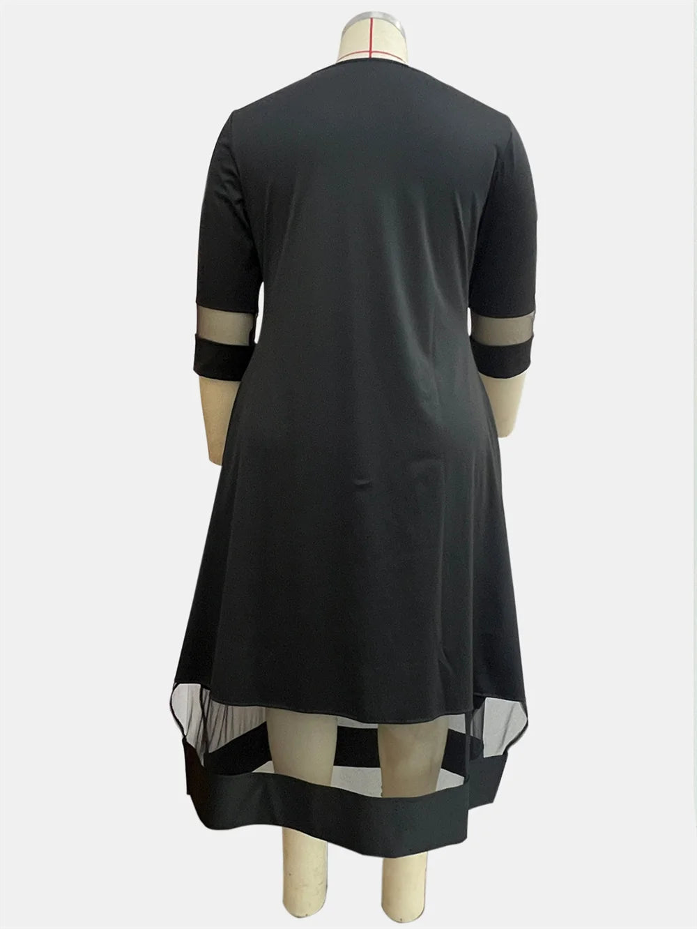Mesh-Panel Asymmetric Midi Dress