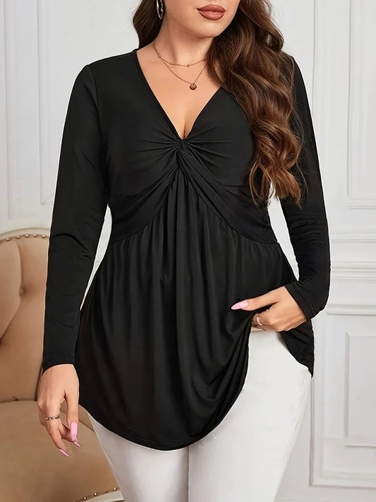 Ruched V-Neck Long-Sleeve Tunic