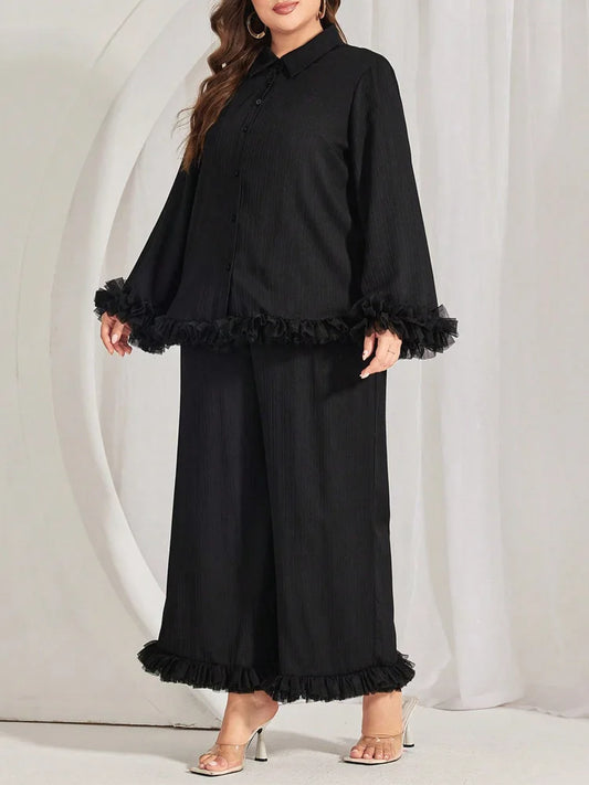 Ruffle-Trim Shirt & Wide-Leg Pants Set