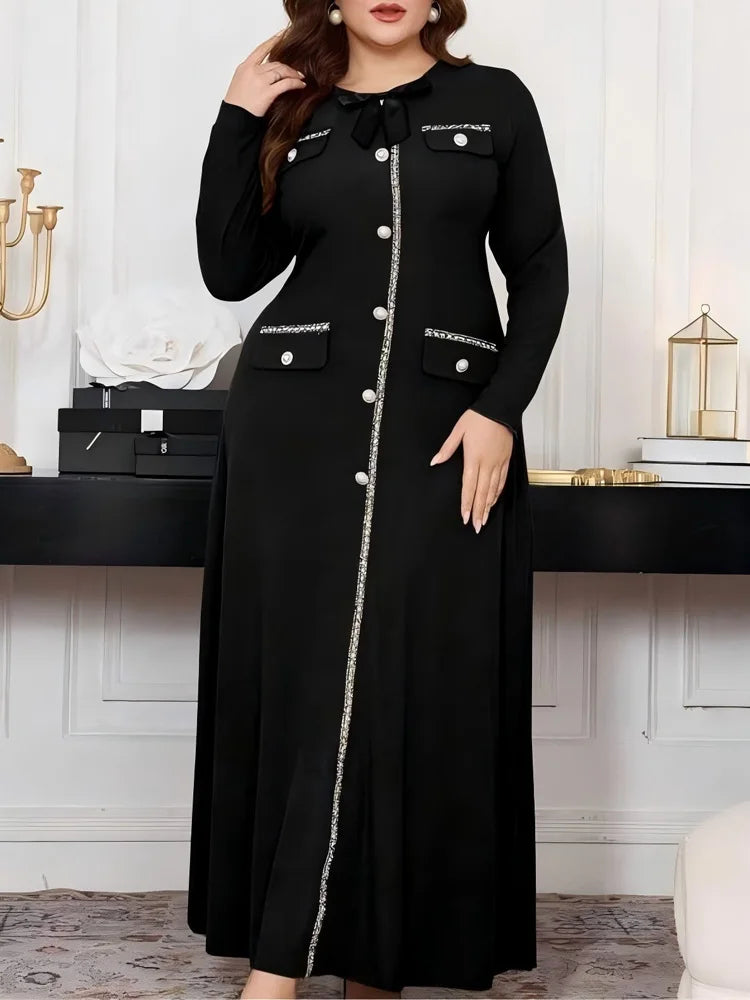 Bow-Neck Buttoned Maxi Dress