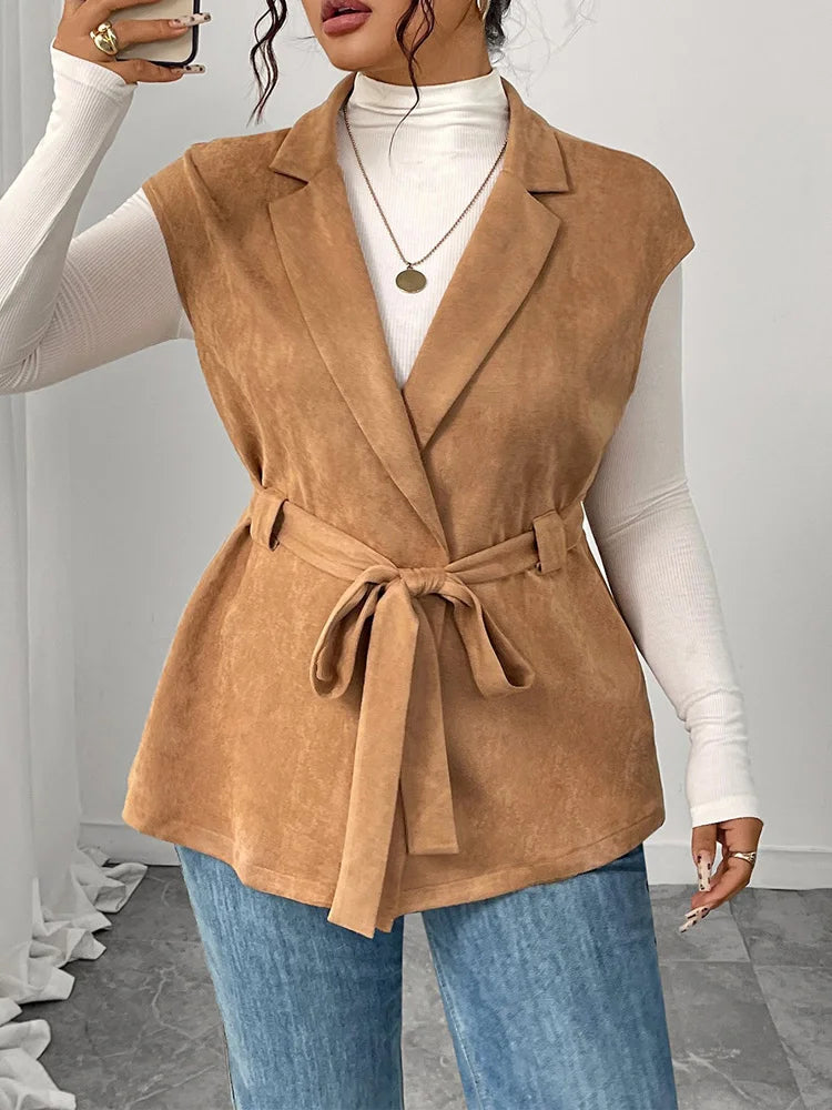 Belted Notch-Lapel Sleeveless Vest