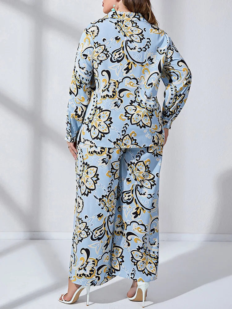 Paisley Shirt & Wide-Leg Pants Set
