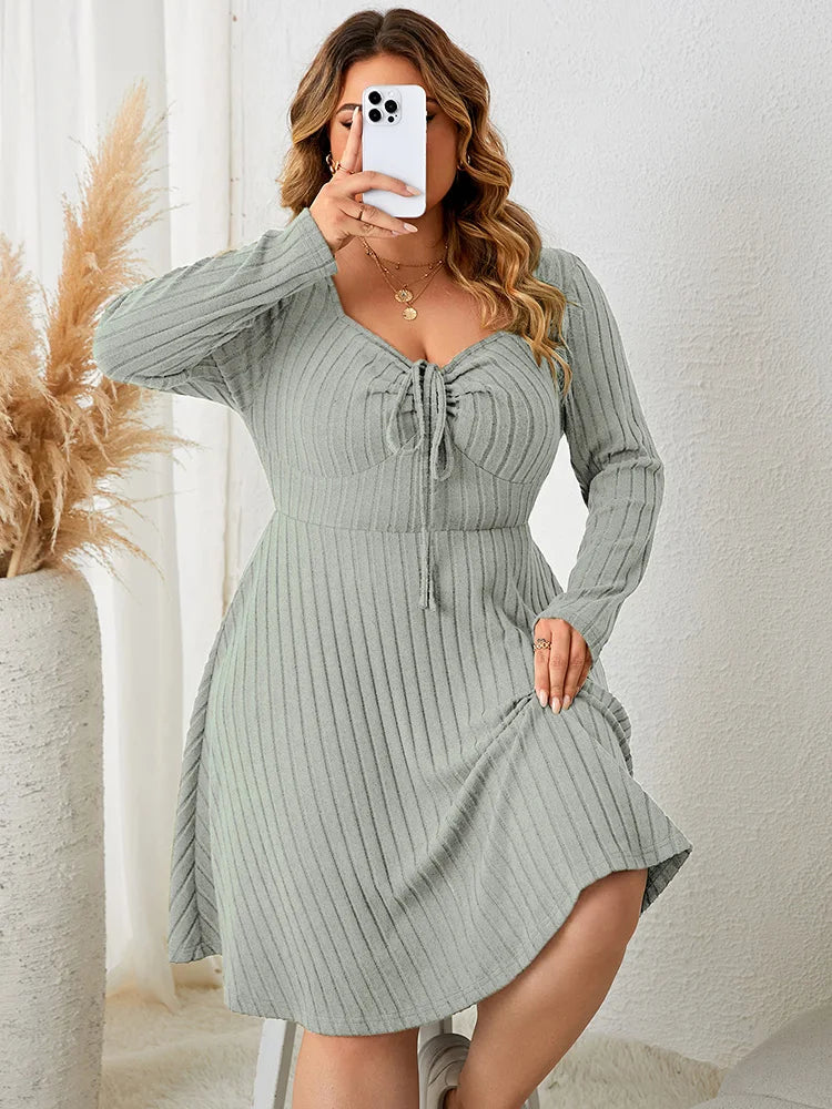 Ribbed Tie-Front Skater Dress