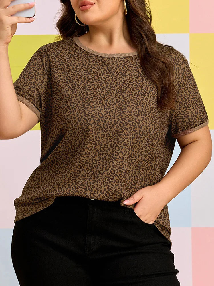 Leopard-Print Contrast-Trim Tee